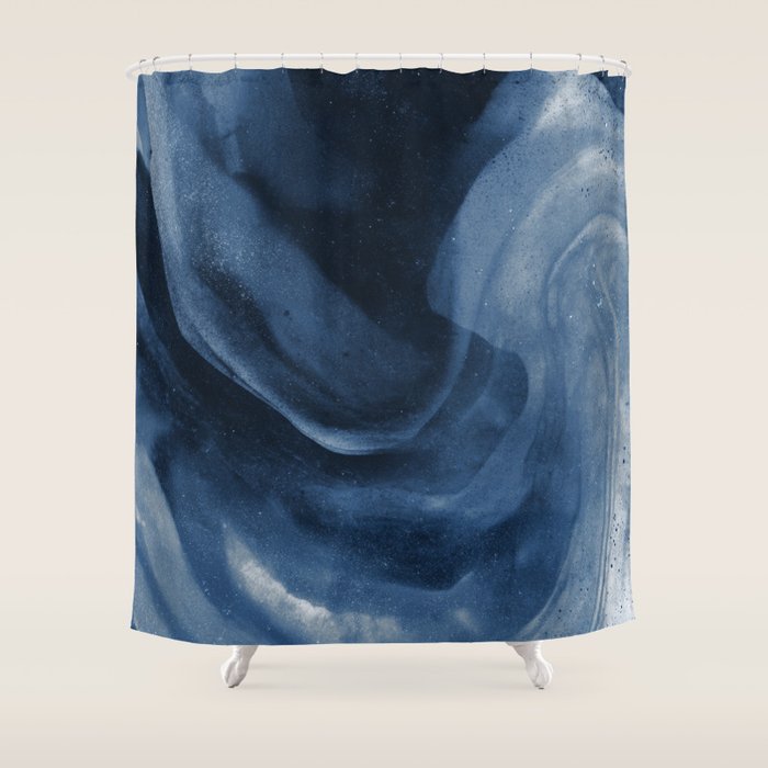 Dusty Blue Ink Swirl - Moody Indigo Wash Shower Curtain Gallery Image 1