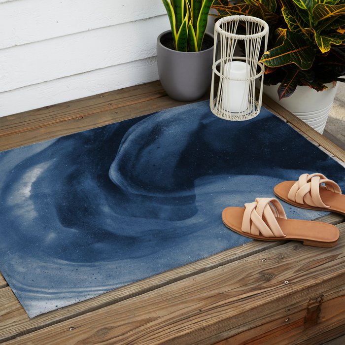 Dusty Blue Ink Swirl - Moody Indigo Wash Outdoor Rug Gallery Image 2