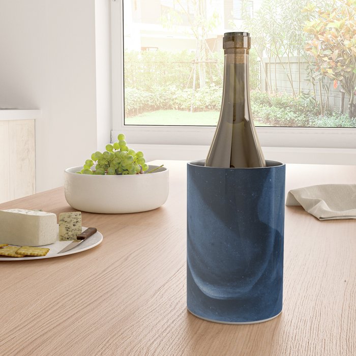 Dusty Blue Ink Swirl - Moody Indigo Wash Wine Chiller Gallery Image 4