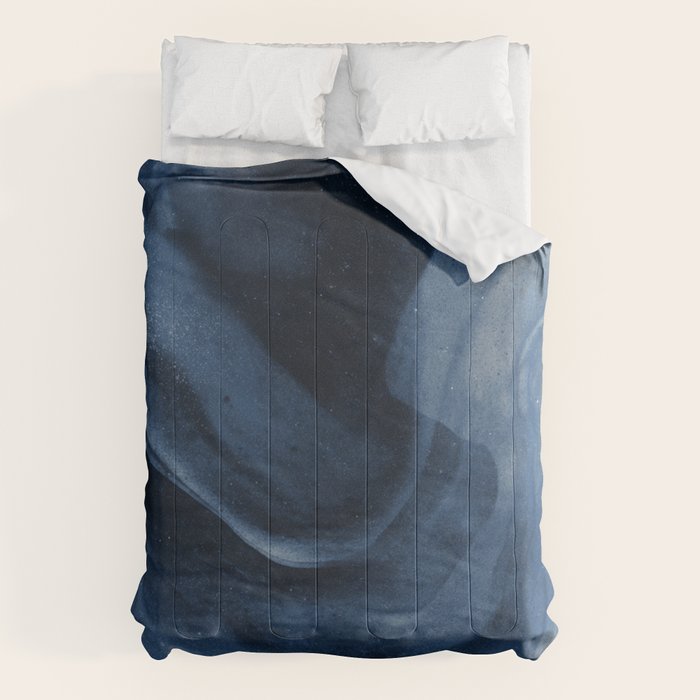 Dusty Blue Ink Swirl - Moody Indigo Wash Comforter Gallery Image 1