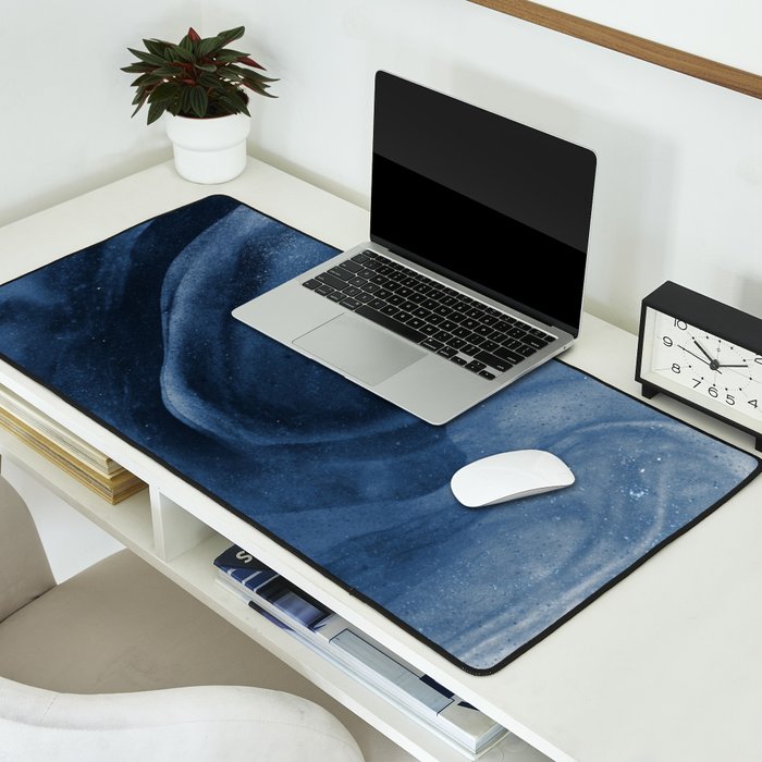 Dusty Blue Ink Swirl - Moody Indigo Wash Desk Mat Gallery Image 2