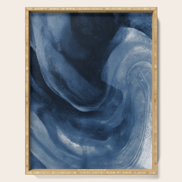 Dusty Blue Ink Swirl - Moody Indigo Wash Serving Tray Gallery Image 1