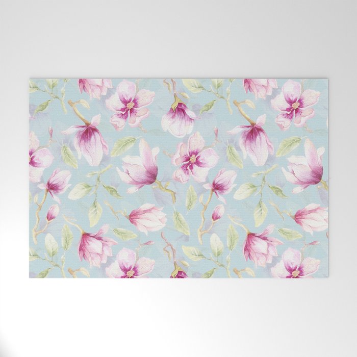 Hygge Hand Painted Watercolor Magnolia Blossoms Welcome Mat Gallery Image 1