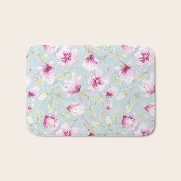 Hygge Hand Painted Watercolor Magnolia Blossoms Bath Mat Gallery Image 1