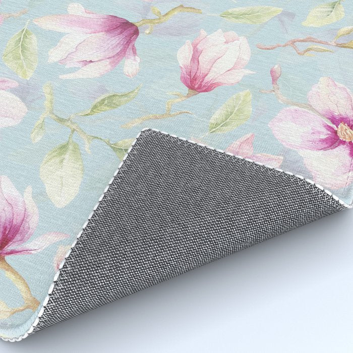 Hygge Hand Painted Watercolor Magnolia Blossoms Rug Gallery Image 4