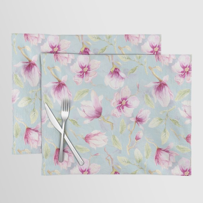 Hygge Hand Painted Watercolor Magnolia Blossoms Placemat Gallery Image 1
