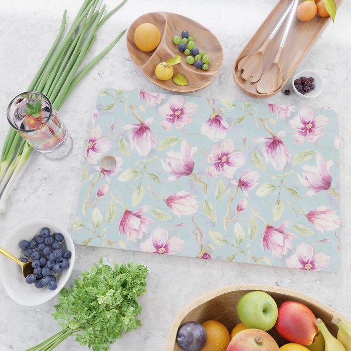 Hygge Hand Painted Watercolor Magnolia Blossoms Cutting Board Gallery Image 2