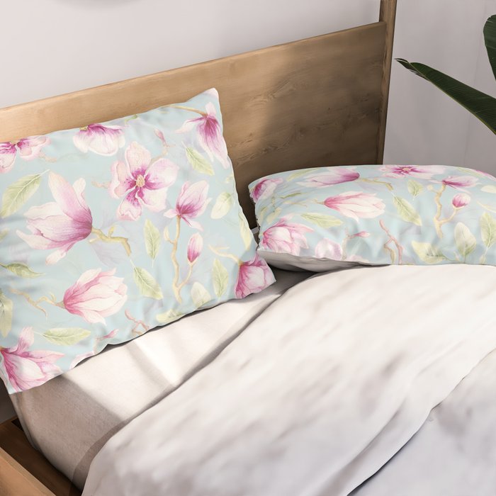 Hygge Hand Painted Watercolor Magnolia Blossoms Pillow Sham Gallery Image 2