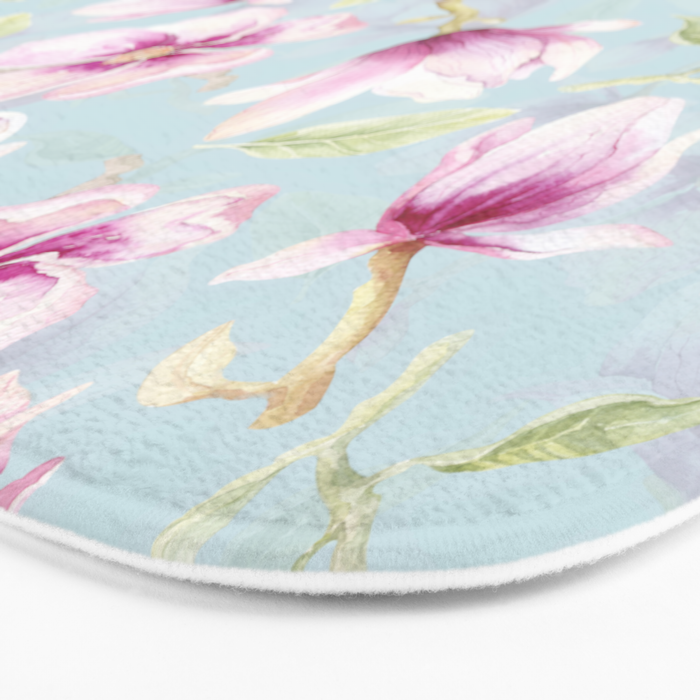 Hygge Hand Painted Watercolor Magnolia Blossoms Bath Mat Gallery Image 3