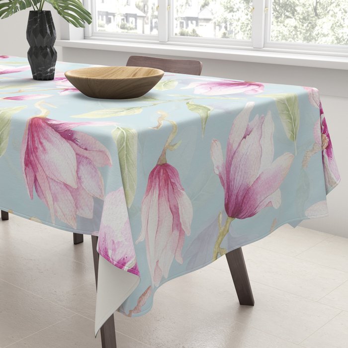 Hygge Hand Painted Watercolor Magnolia Blossoms Tablecloth Gallery Image 3
