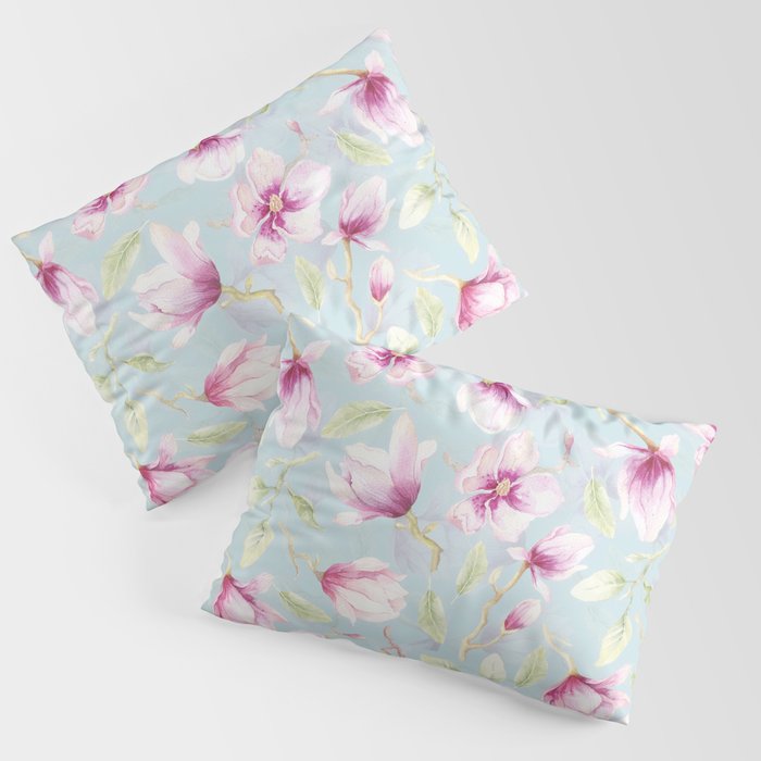 Hygge Hand Painted Watercolor Magnolia Blossoms Pillow Sham Gallery Image 1