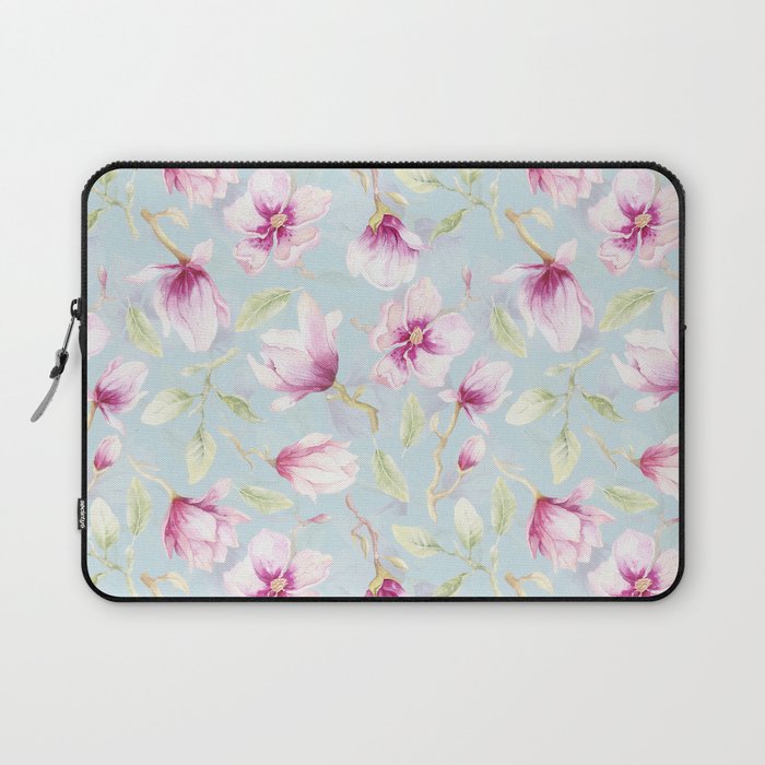 Hygge Hand Painted Watercolor Magnolia Blossoms Laptop Sleeve Gallery Image 1
