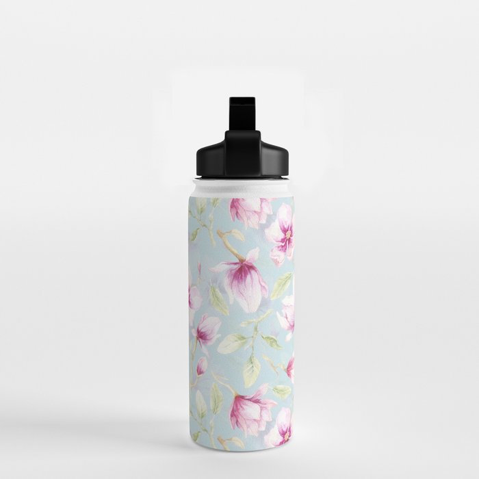 Hygge Hand Painted Watercolor Magnolia Blossoms Water Bottle Gallery Image 2