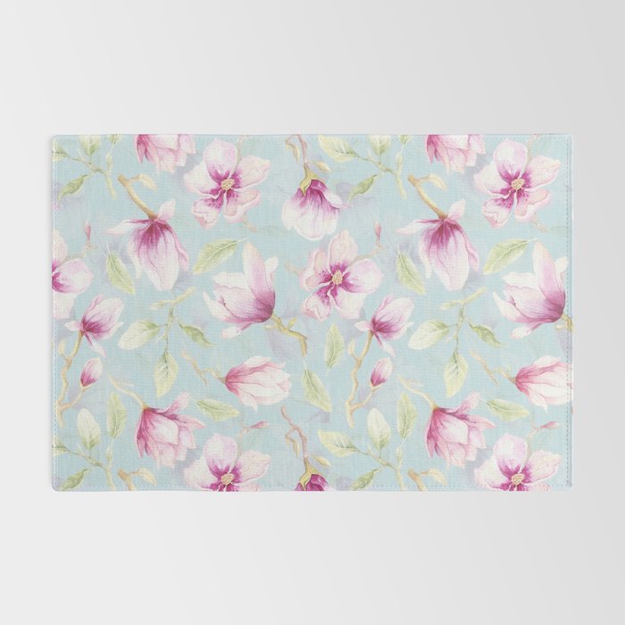Hygge Hand Painted Watercolor Magnolia Blossoms Rug Gallery Image 2