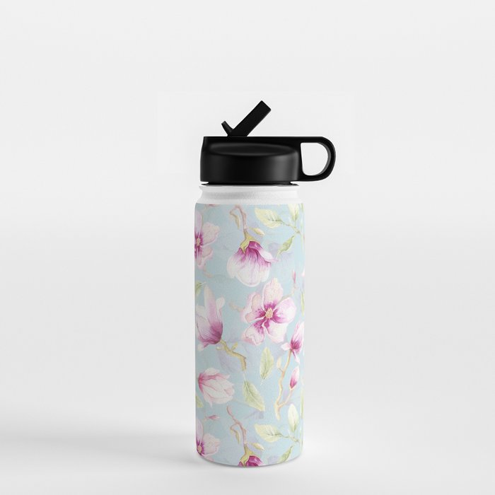 Hygge Hand Painted Watercolor Magnolia Blossoms Water Bottle Gallery Image 1