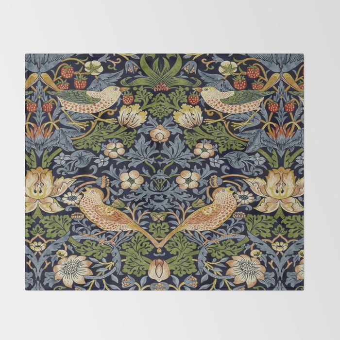 William Morris Strawberry Thief pattern Throw Blanket Gallery Image 2