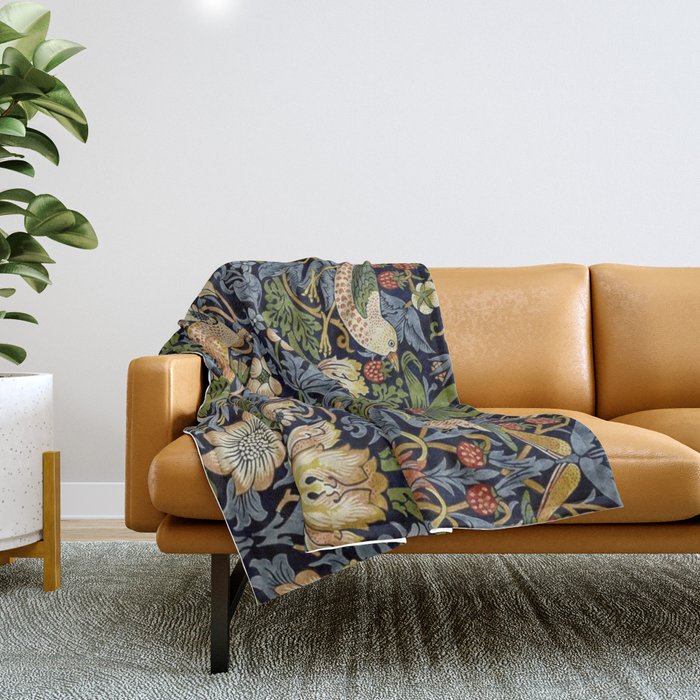 William Morris Strawberry Thief pattern Throw Blanket Gallery Image 1