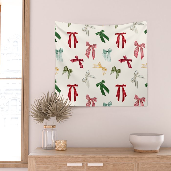Vintage Christmas Holiday Bows Wall Tapestry Gallery Image 2