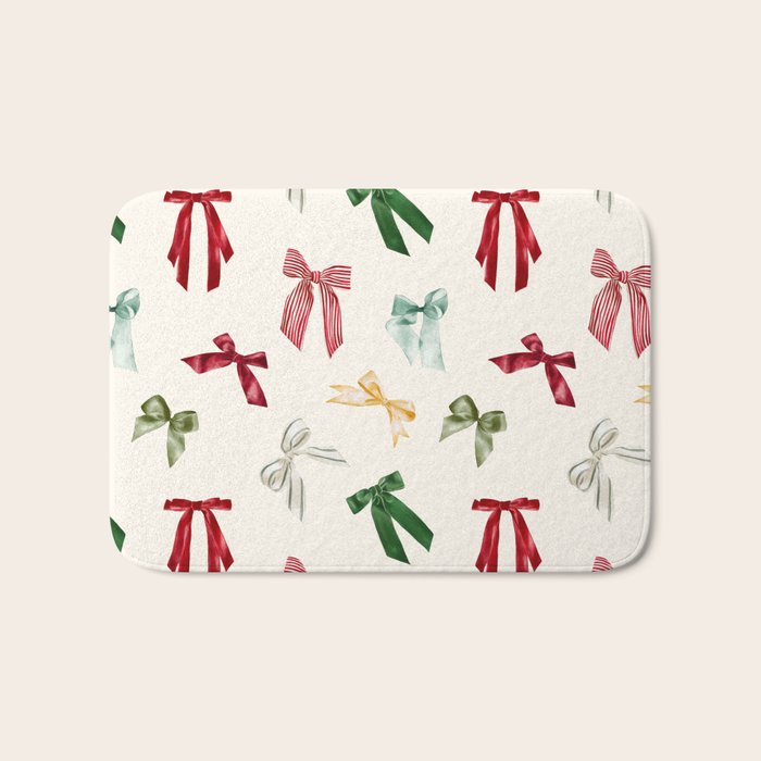 Vintage Christmas Holiday Bows Bath Mat Gallery Image 1