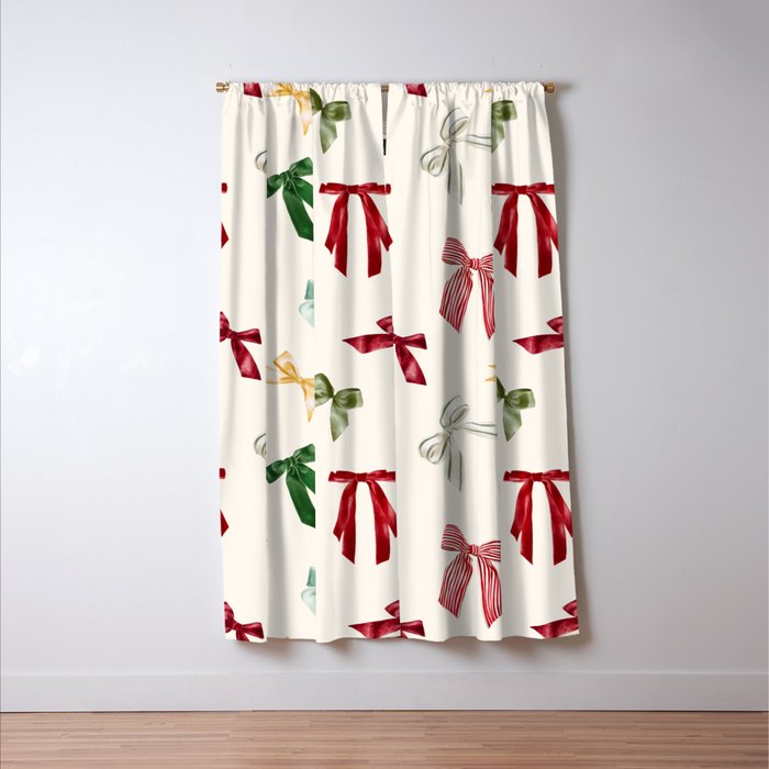 Vintage Christmas Holiday Bows Window Curtain Gallery Image 3