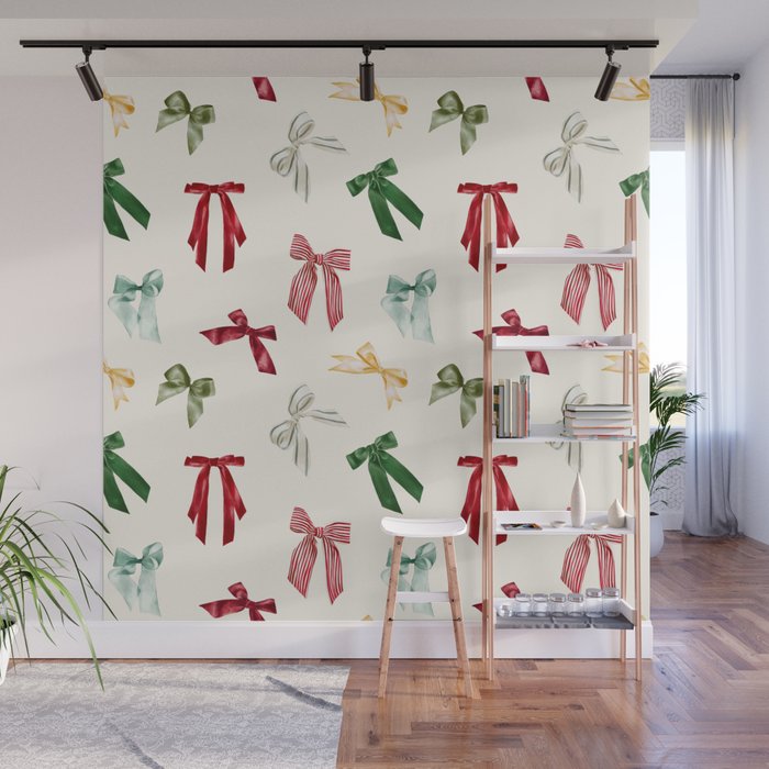 Vintage Christmas Holiday Bows Wall Mural Gallery Image 1