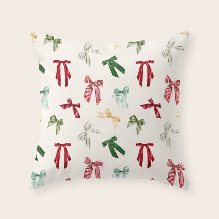 Vintage Christmas Holiday Bows Throw Pillow Gallery Image 6