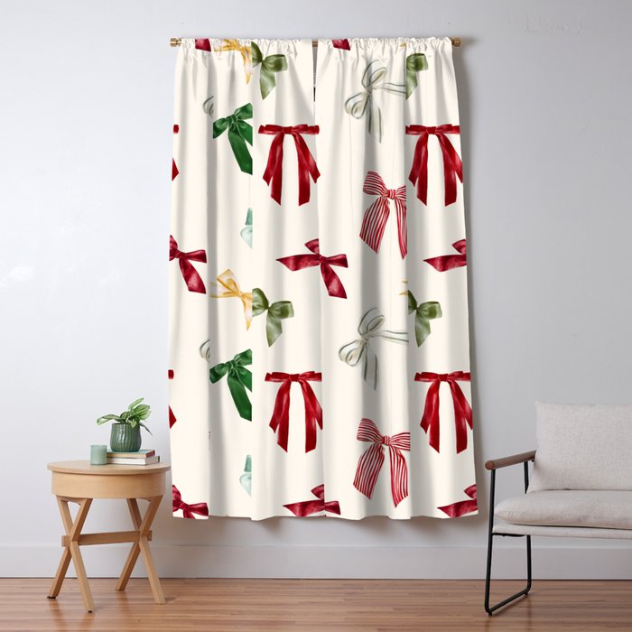 Vintage Christmas Holiday Bows Window Curtain Gallery Image 1