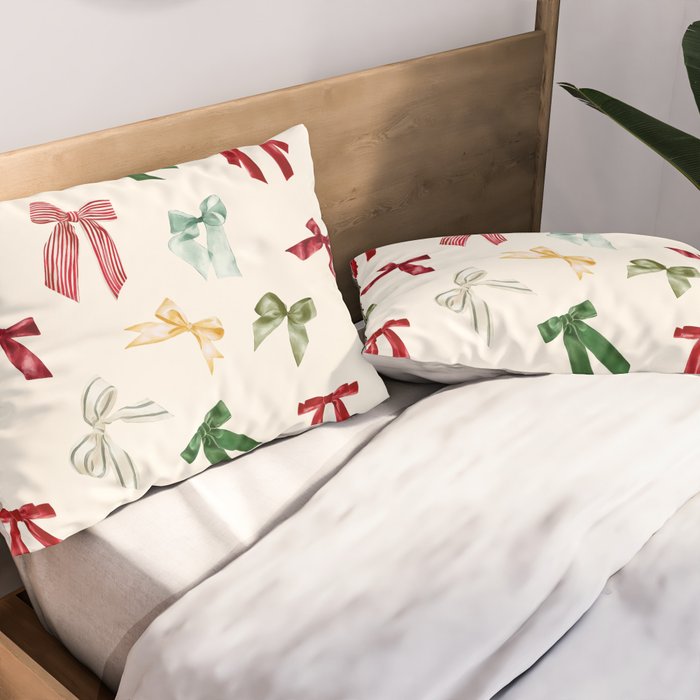 Vintage Christmas Holiday Bows Pillow Sham Gallery Image 2