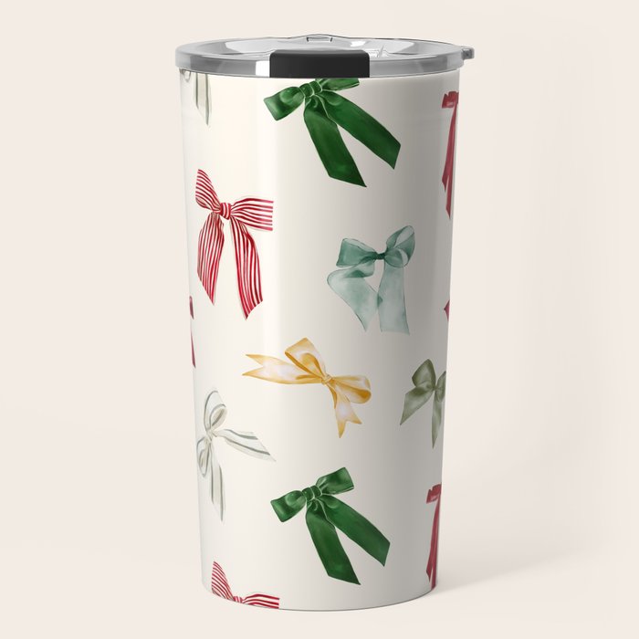 Vintage Christmas Holiday Bows Travel Mug Gallery Image 1