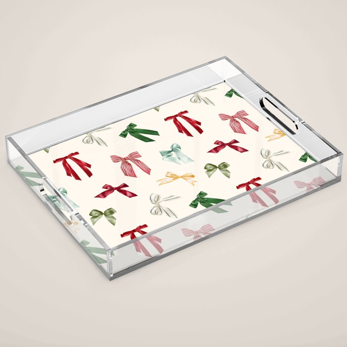 Vintage Christmas Holiday Bows Acrylic Tray Gallery Image 1