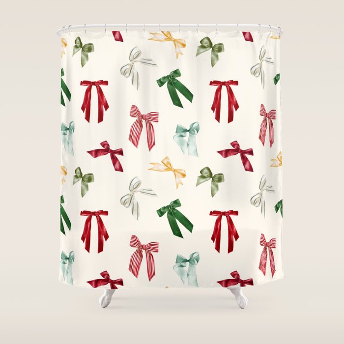 Vintage Christmas Holiday Bows Shower Curtain Gallery Image 1