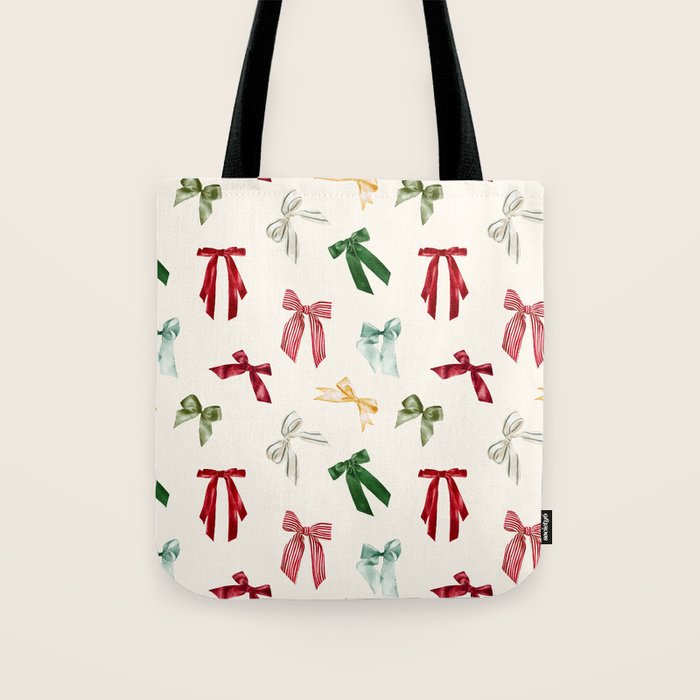 Vintage Christmas Holiday Bows Tote Bag Gallery Image 1