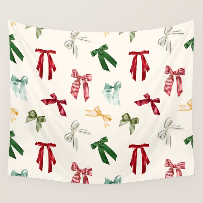 Vintage Christmas Holiday Bows Wall Tapestry Gallery Image 1