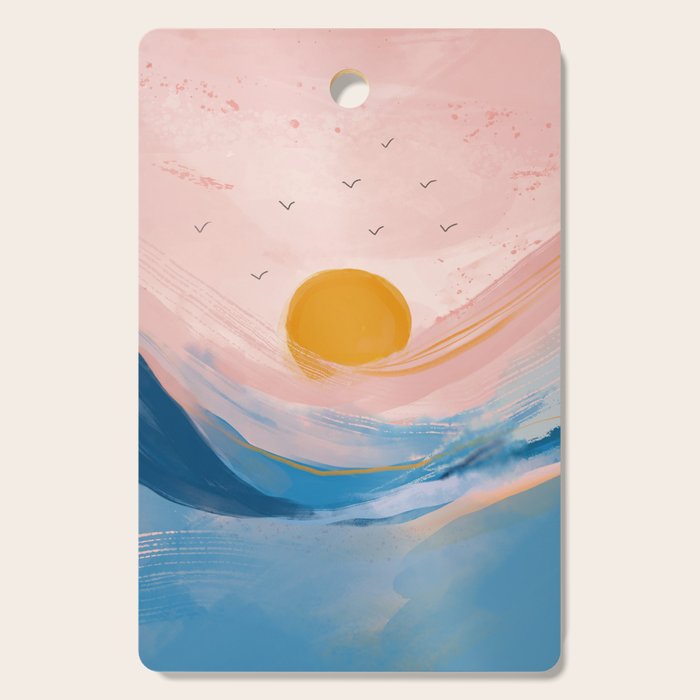 Pink and Blue Abstract Art Ocean and Sunrise Cutting Board Gallery Image 1