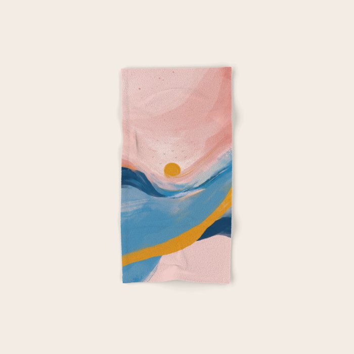 Pink and Blue Abstract Art Ocean and Sunrise Bath Towel Gallery Image 1