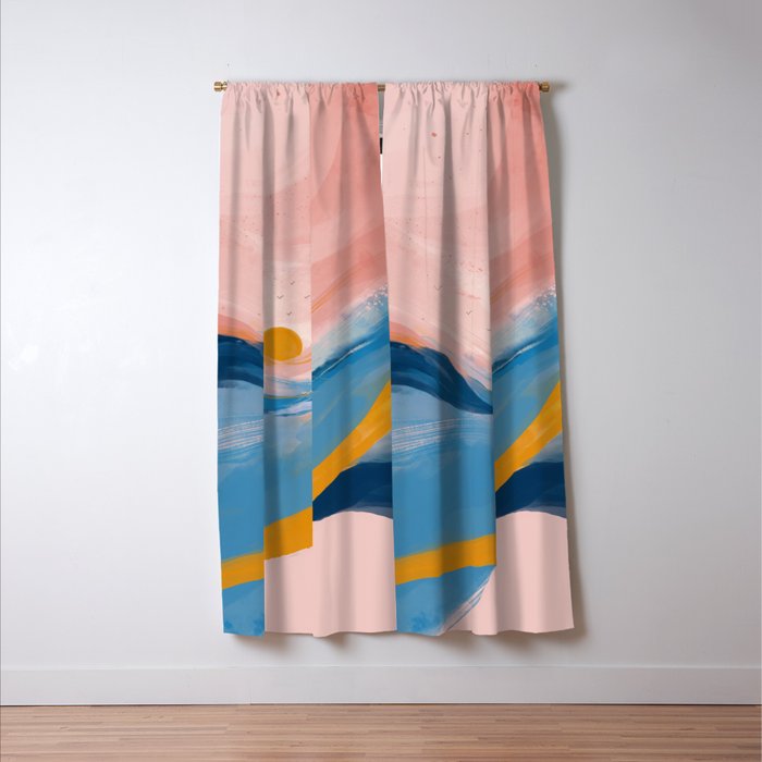 Pink and Blue Abstract Art Ocean and Sunrise Window Curtain Gallery Image 3