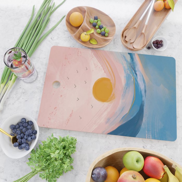 Pink and Blue Abstract Art Ocean and Sunrise Cutting Board Gallery Image 2