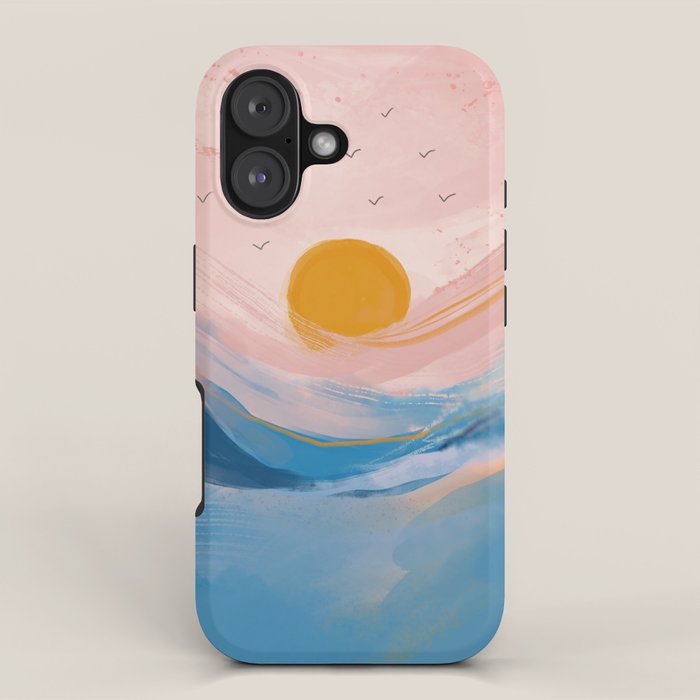 Pink and Blue Abstract Art Ocean and Sunrise iPhone Case Gallery Image 1