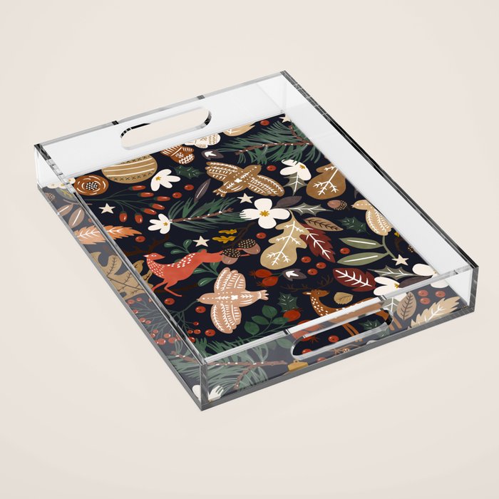 Christmas night forest ornaments Acrylic Tray Gallery Image 1