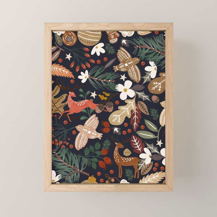 Christmas night forest ornaments Mini Art Print Gallery Image 1