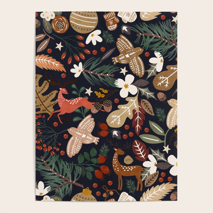 Christmas night forest ornaments Poster Gallery Image 4