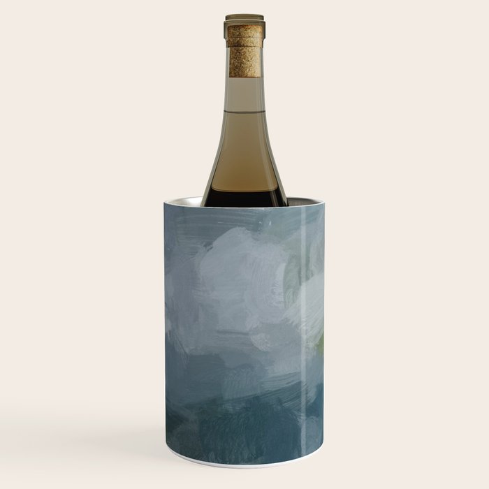 Cloud Reflection - Gray Blue Lake White Green Mountain Reflection Abstract Nature Painting Art Print Wine Chiller Gallery Image 2