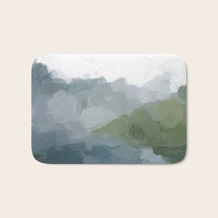 Cloud Reflection - Gray Blue Lake White Green Mountain Reflection Abstract Nature Painting Art Print Bath Mat Gallery Image 1