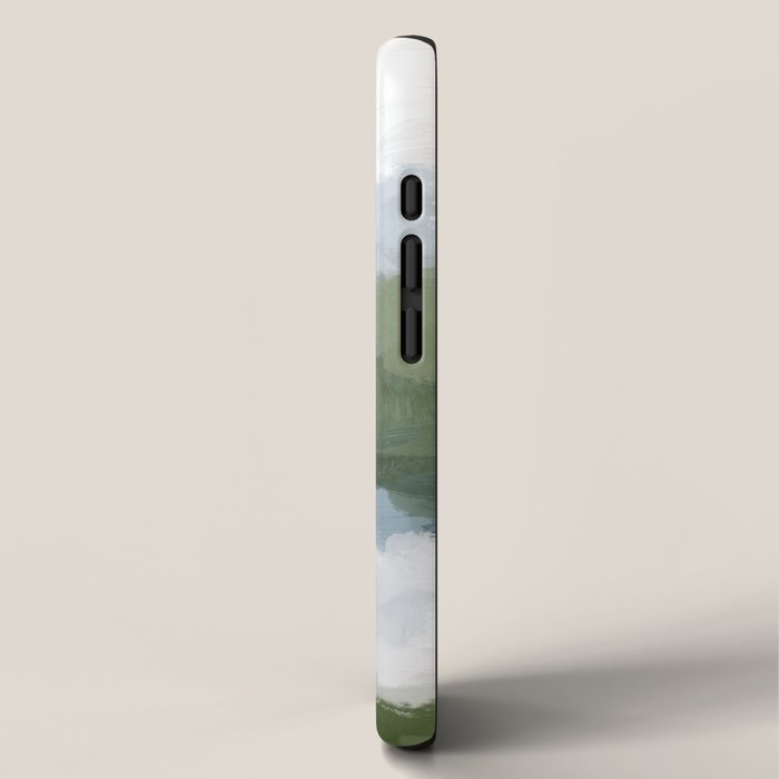 Cloud Reflection - Gray Blue Lake White Green Mountain Reflection Abstract Nature Painting Art Print iPhone Case Gallery Image 2