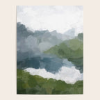 Cloud Reflection - Gray Blue Lake White Green Mountain Reflection Abstract Nature Painting Art Print Poster Gallery Image 4