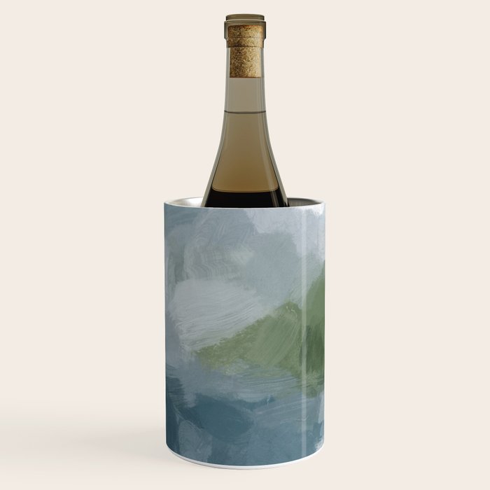 Cloud Reflection - Gray Blue Lake White Green Mountain Reflection Abstract Nature Painting Art Print Wine Chiller Gallery Image 1