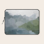 Cloud Reflection - Gray Blue Lake White Green Mountain Reflection Abstract Nature Painting Art Print Laptop Sleeve Gallery Image 1