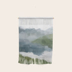 Cloud Reflection - Gray Blue Lake White Green Mountain Reflection Abstract Nature Painting Art Print Wall Hanging Gallery Image 1