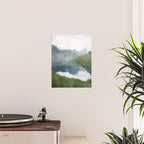 Cloud Reflection - Gray Blue Lake White Green Mountain Reflection Abstract Nature Painting Art Print Poster Gallery Image 2