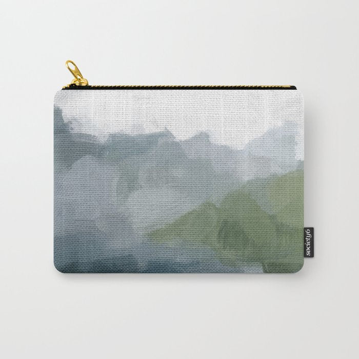 Cloud Reflection - Gray Blue Lake White Green Mountain Reflection Abstract Nature Painting Art Print Carry All Pouch Gallery Image 1